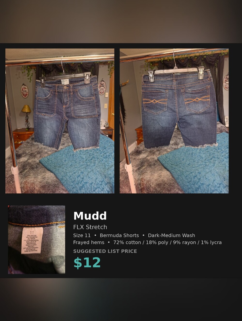 Mudd FLX Stretch Bermuda Shorts 11 Frayed Hems
